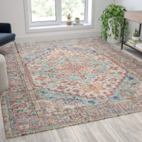 Flash Furniture RC-EG-202101-01-810-BL-GG Distressed Vintage Medallion Area Rug - 8' x 10' - Blue Multi Polyester